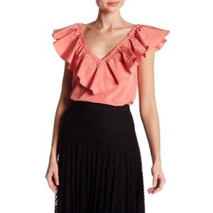 Rebecca Taylor V-Neck Off-The-Shoulder Taffeta Top